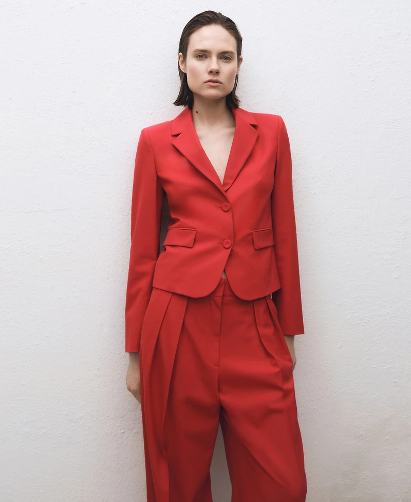 Mango Women's Wide Leg Wool Blend Suit Trousers