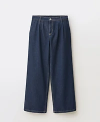 Mango Women's Pleated Rinse-Wash Wide Leg Jeans