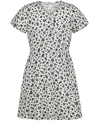 Calvin Klein Big Girls Scratchy Floral Wrap Short Sleeve Dress