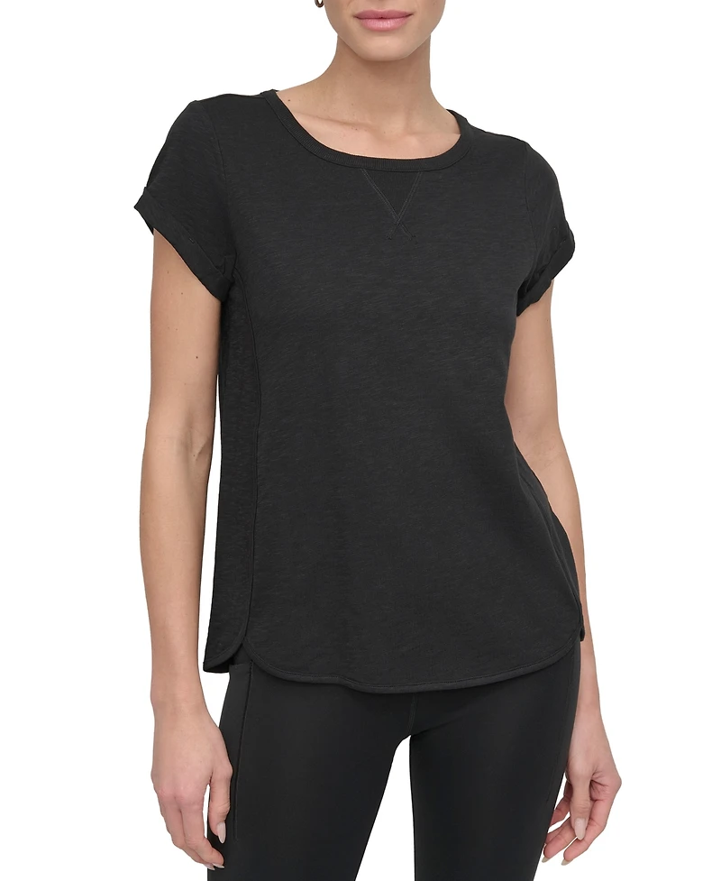 Dkny Sport Women's V-Inset Roll-Sleeve T-Shirt