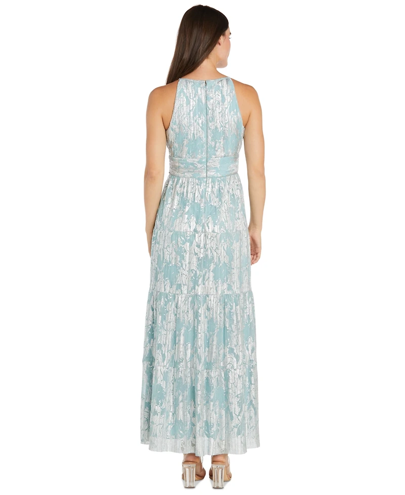 R & M Richards Women's Foil Printed Tiered Halter Dress