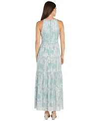 R & M Richards Women's Foil Printed Tiered Halter Dress