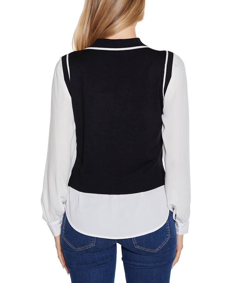 Belldini Women's Collared Two-Fer Sweater