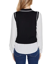 Belldini Women's Collared Two-Fer Sweater