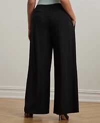 Lauren Ralph Plus Pleated Stretch Jersey Wide-Leg Pants