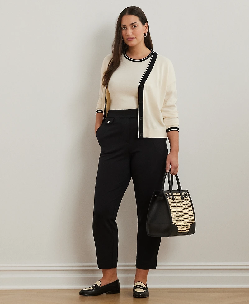 Lauren Ralph Lauren Plus Size Two-Tone Cotton-Blend Cardigan