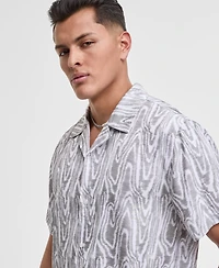 Mode of One Men's Woodgrain Relaxed-Fit Printed Button-Down Shiny Twill Camp Shirt, Exclusively at Macy's