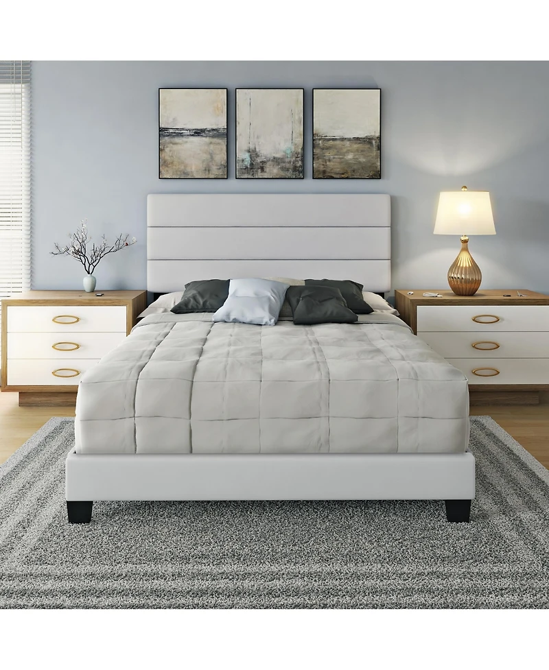 Boyd Sleep Piedmont Leatherette Upholstered Platform Bed Frame with Adjustable Headboard