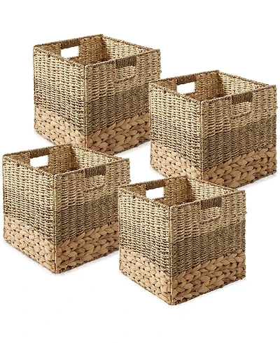 Casafield 12" x 12" Mixed Weave Storage Baskets, Natural - Set of Collapsible Cubes, Woven Bin Organizers for Bathroom, Bedroom