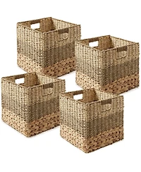 Casafield 12" x 12" Mixed Weave Storage Baskets, Natural - Set of Collapsible Cubes, Woven Bin Organizers for Bathroom, Bedroom