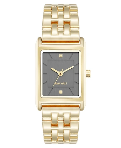 Nine West Women's Quartz Rectangular Gray and Gold-Tone Metal Alloy Watch, 24mm