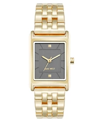 Nine West Women's Quartz Rectangular Gray and Gold-Tone Metal Alloy Watch, 24mm