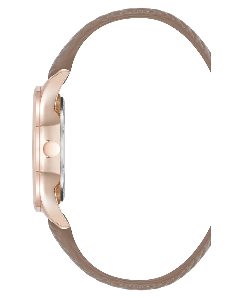 Nine West Women's Quartz Boyfriend Rose Gold-Tone and Tan Polyurethane Leather Band Watch, 35mm