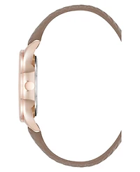 Nine West Women's Quartz Boyfriend Rose Gold-Tone and Tan Polyurethane Leather Band Watch, 35mm