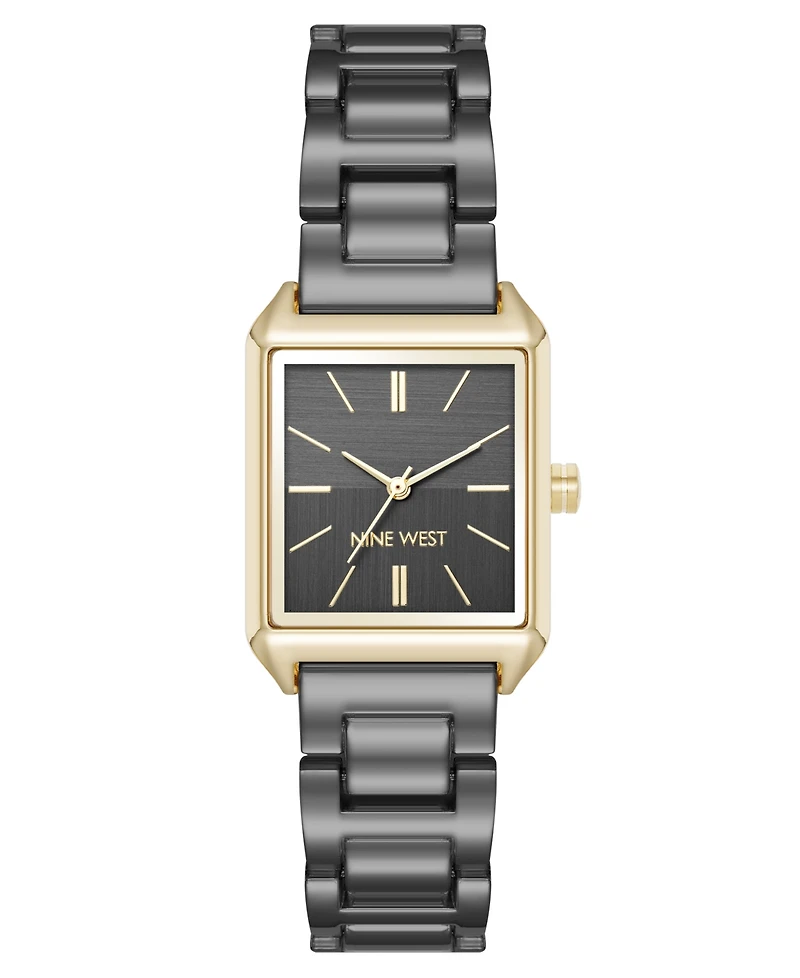 Nine West Women's Quartz Rectangular Gray and Gold-Tone Metal Alloy Bracelet Watch, 24mm