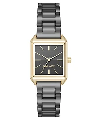 Nine West Women's Quartz Rectangular Gray and Gold-Tone Metal Alloy Bracelet Watch, 24mm