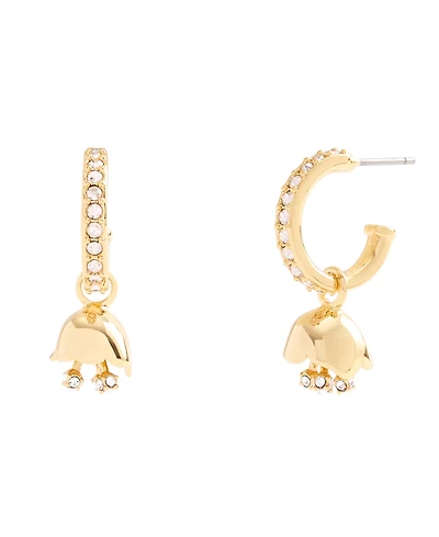 Coach Faux Stone Floral Huggie Hoop Earrings