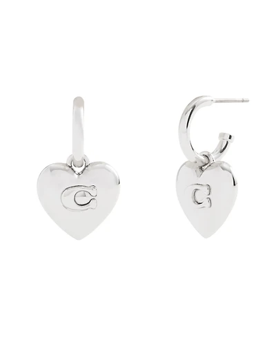 Coach Signature Heart Charm Huggie Earrings