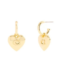 Coach Signature Heart Charm Huggie Earrings