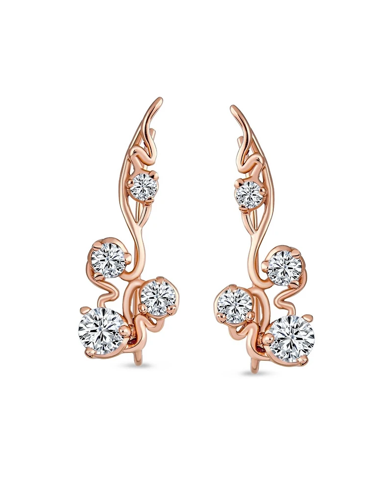 Bling Jewelry Trendy Swirl Wire Ear Cuff Cartilage Earrings with Round Cz Rose Gold Plated Silver