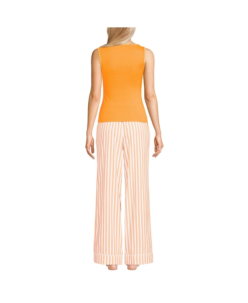 Lands' End Women's Knit Cotton Poplin 2 Piece Pajama Set - Tank Top and Pants