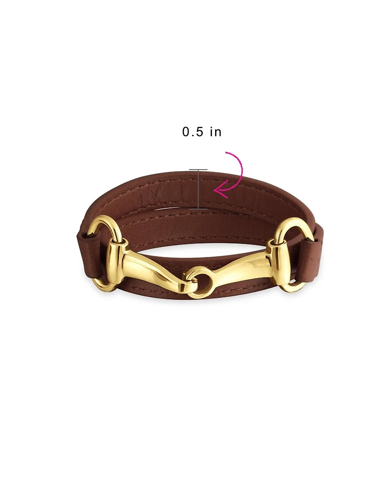 Bling Jewelry Fashion Leather Equestrian Snaffle Horse Bit Double Layer Wrap Bracelet Silver Tone Stainless Steel