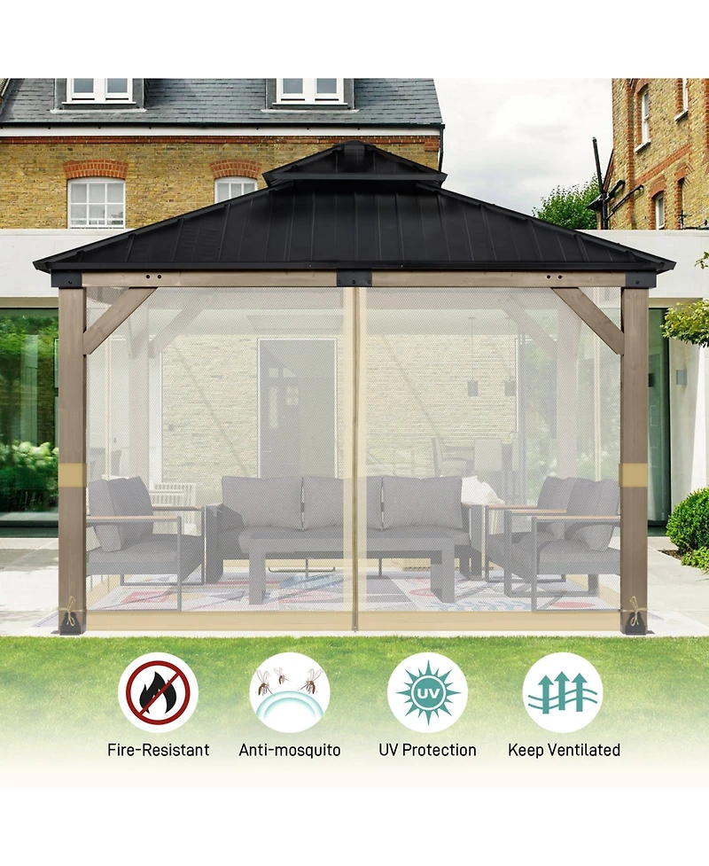 Aoodor Universal 10 x 10 ft. Gazebo Replacement Mosquito Netting Screen 4-Panel Sidewalls(Only Netting)