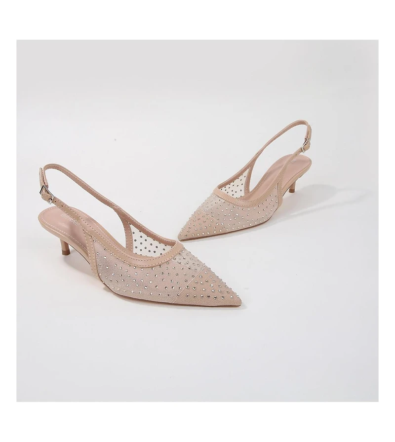 Frida Rhinestone Studded Mesh Slingback