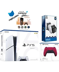 Sony PlayStation 5 Slim Disc with Extra Cosmic Red Controller, Dual Charging Dock and MightySkins Decal Voucher