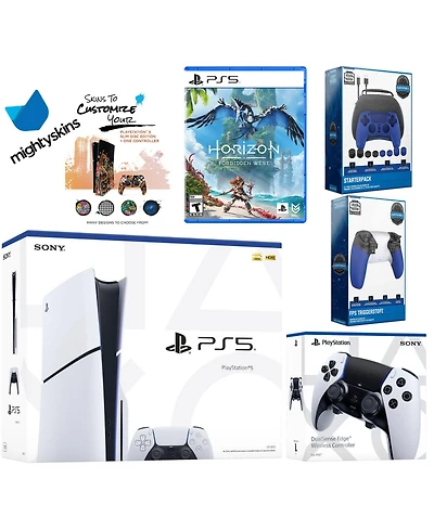 Sony Playstation 5 Slim Disc Bundle with Horizon Forbidden West, Extra Edge Controller, Pro Gamer Kit, Trigger Kit and MightySkins Decal Voucher