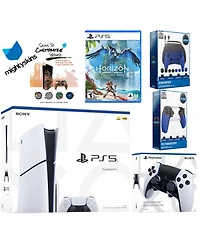 Sony Playstation 5 Slim Disc Bundle with Horizon Forbidden West, Extra Edge Controller, Pro Gamer Kit, Trigger Kit and MightySkins Decal Voucher
