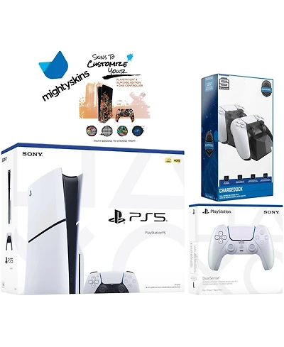 Sony PlayStation 5 Slim Disc with Extra Cosmic Red Controller, Dual Charging Dock and MightySkins Decal Voucher