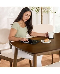 Best Choice Products 4-Piece Mid-Century Modern Upholstered Wooden Dining Set w/ 2 Chairs, Bench - Walnut/Cream