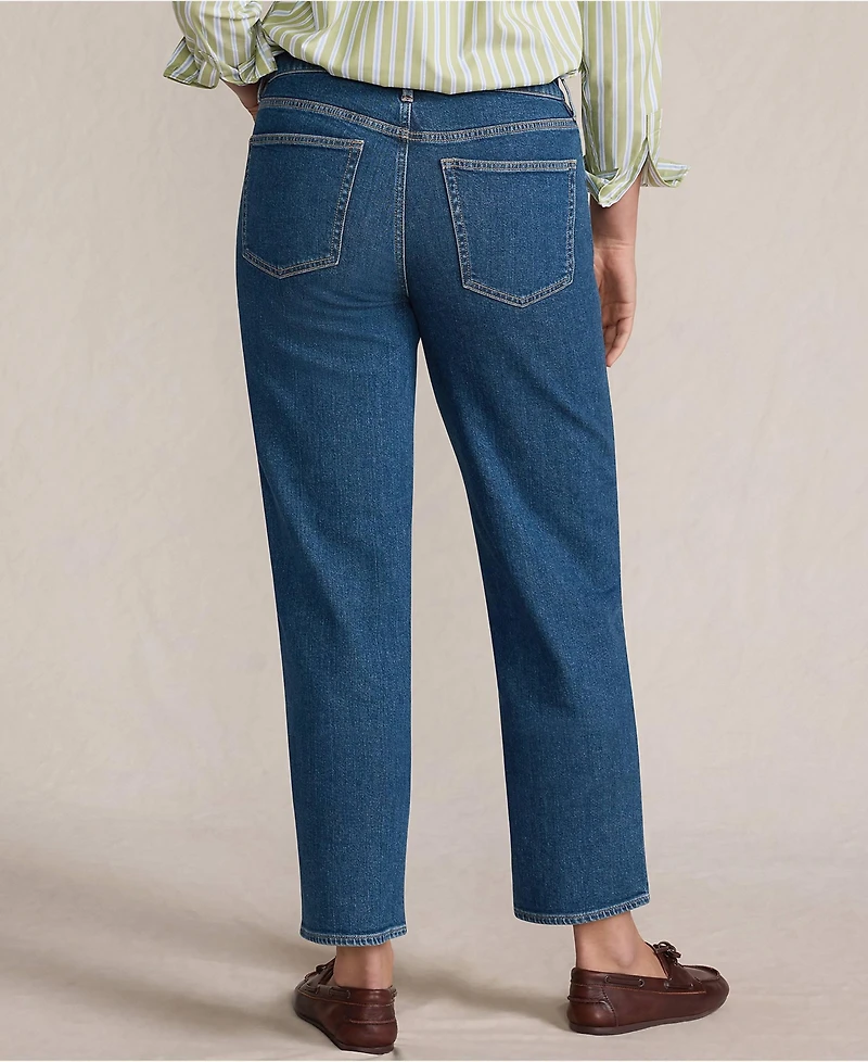 Lands' End Women's Soft Denim Mid Rise Relaxed Straight Crop Jeans