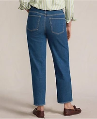 Lands' End Women's Soft Denim Mid Rise Relaxed Straight Crop Jeans