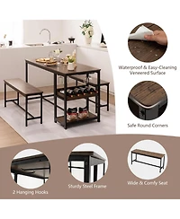 3 Pieces Dining Table Set for 4 with Wine Rack