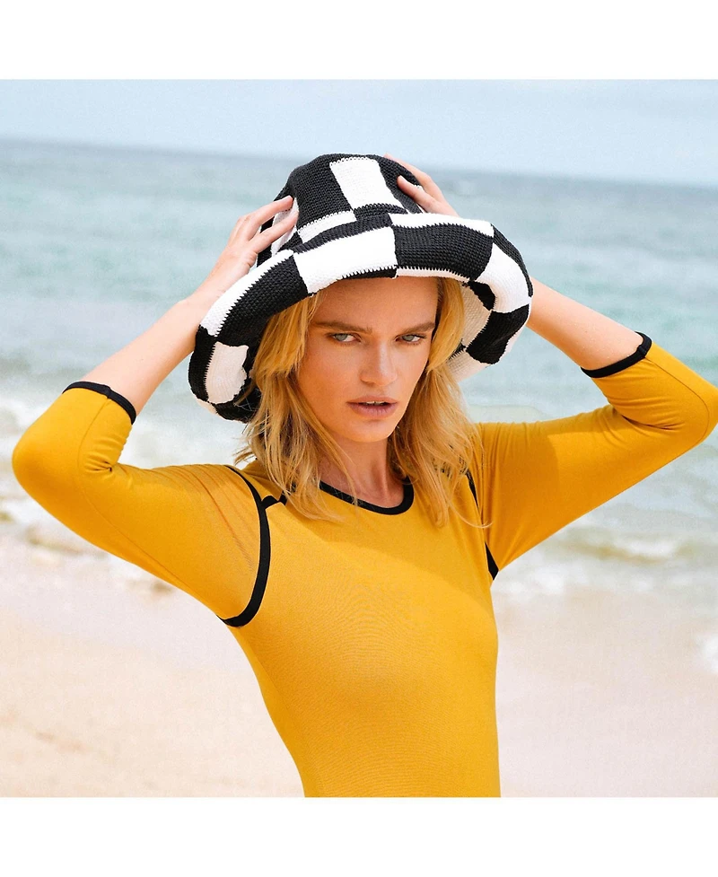 Brunna.co Shilo Checkered Crochet Hat In Black & White