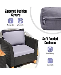 Gymax Set of 3 Rattan Furniture Set Patio Cushioned Sofa Storage Table w/ Wood Top