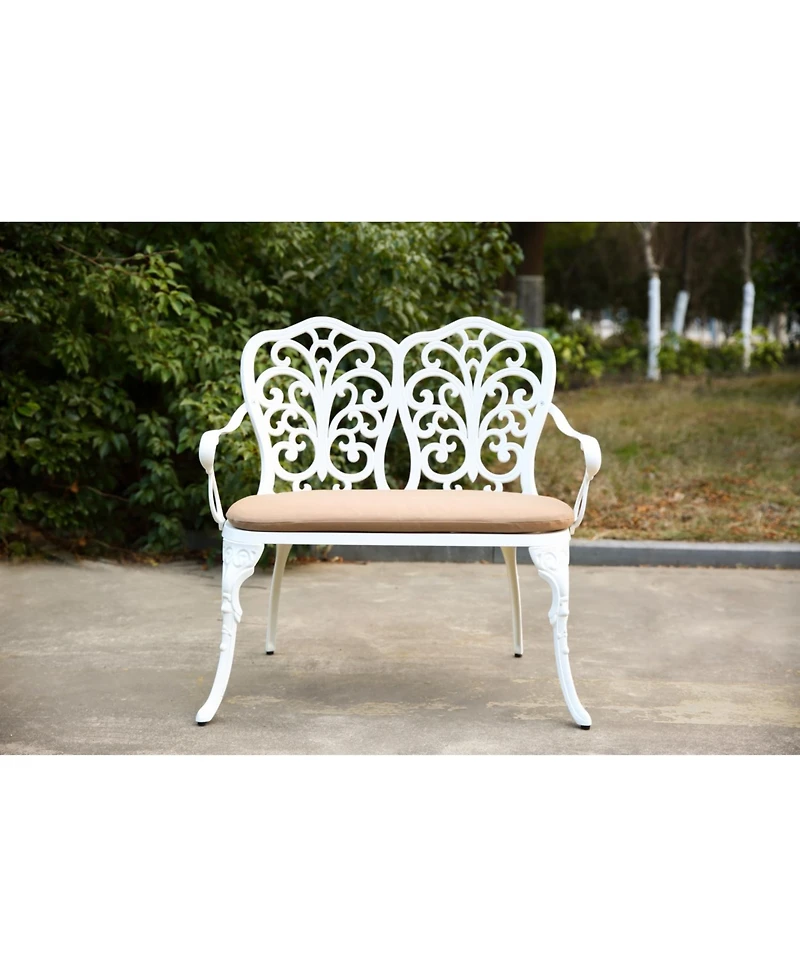 Streamdale White Metal Floral Park Bench for Outdoor Spaces