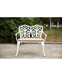 Streamdale White Metal Floral Park Bench for Outdoor Spaces