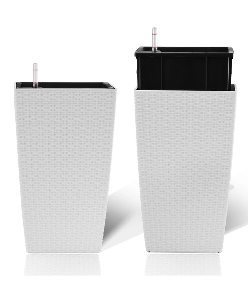 Streamdale Modern Rattan Planter with Self-Watering (22.6", White, 2-Pack)