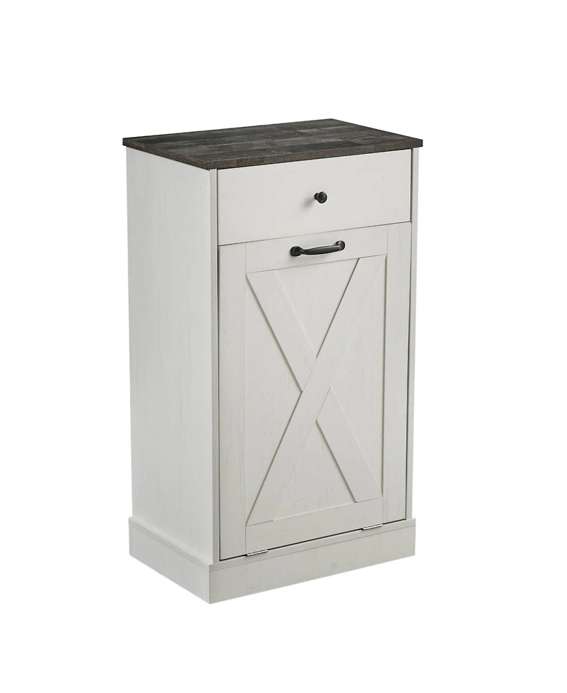 Single Door Trash Cabinet Tilt Trash Cabinet Kitchen Trash Can - Splice Wood White