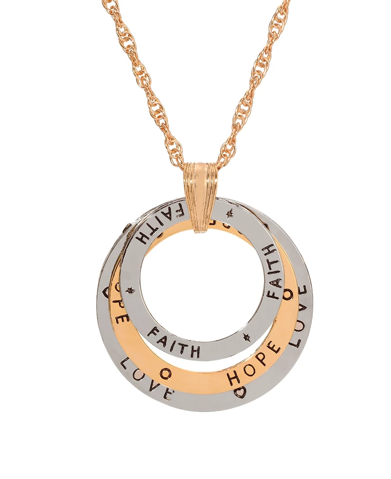 2028 Two-Tone Love Hope Faith Tri Ring Necklace
