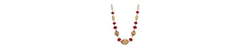2028 Gold-Tone Red Glass Bead Necklace