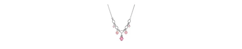 2028 Silver Tone Pink Crystal Acrylic Bead Necklace