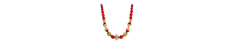 2028 14K Gold Dipped Red Glass Gold Bead Necklace
