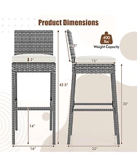 Patio Wicker Barstools with Soft Seat Cushion and Cozy Footrest-Set of 4