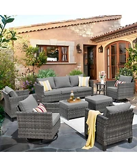 Xizzi 8 Piece Outdoor Patio Furniture Set,High Back Wicker Sofa Couch with 360° Swivel Rocking Chairs,Rattan Chairs and Ottoman Conversation Set