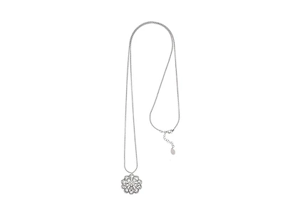 Cubic Zirconia Long Rhodium Flower Pendant