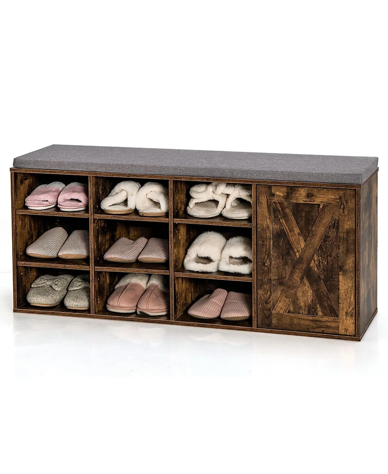9-cube Adjustable Storage Shoe Bench with Padded Cushion